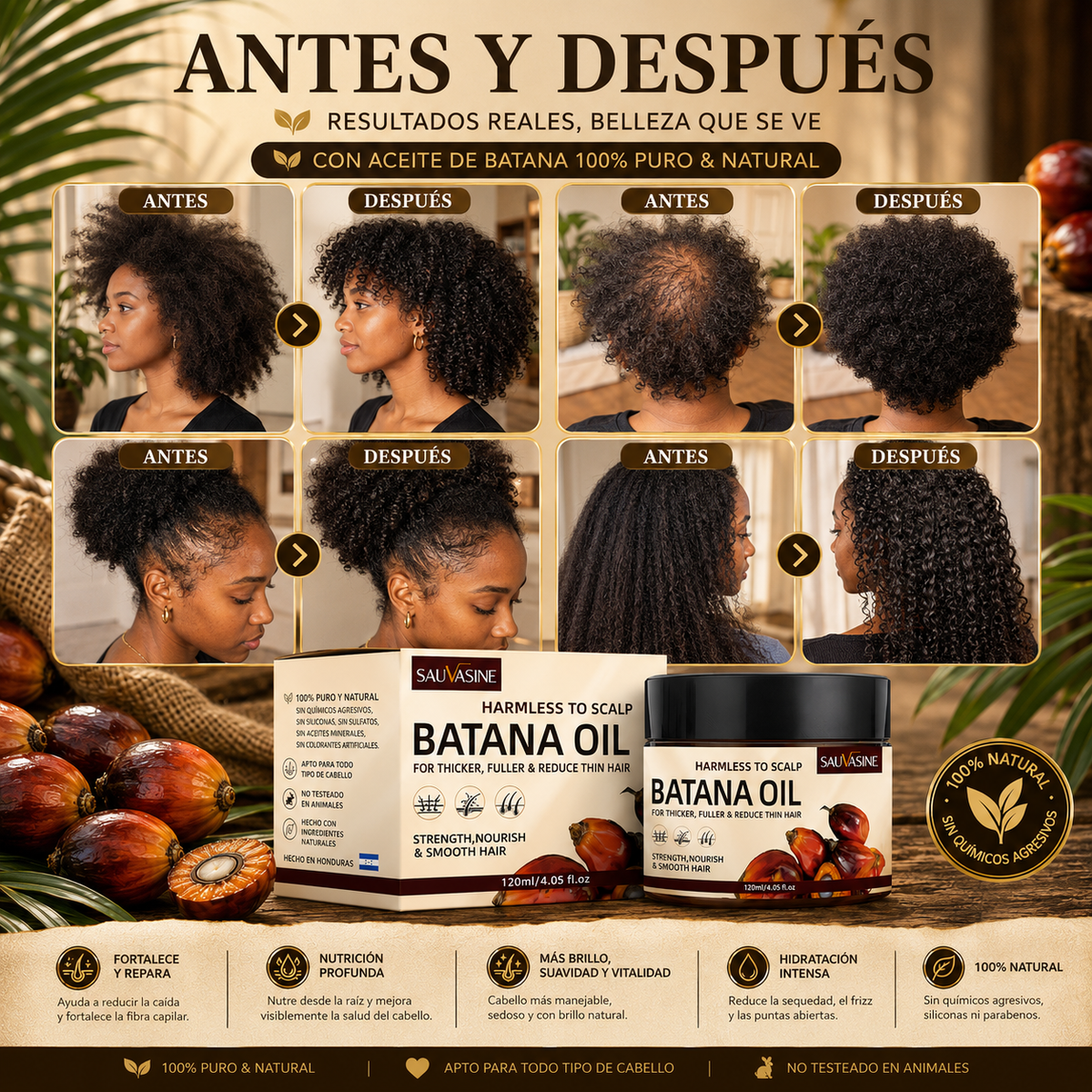 Aceite de Batana 100 % Puro y Natural | Nutrición, Reparación e Hidratación para Todo Tipo de Cabello