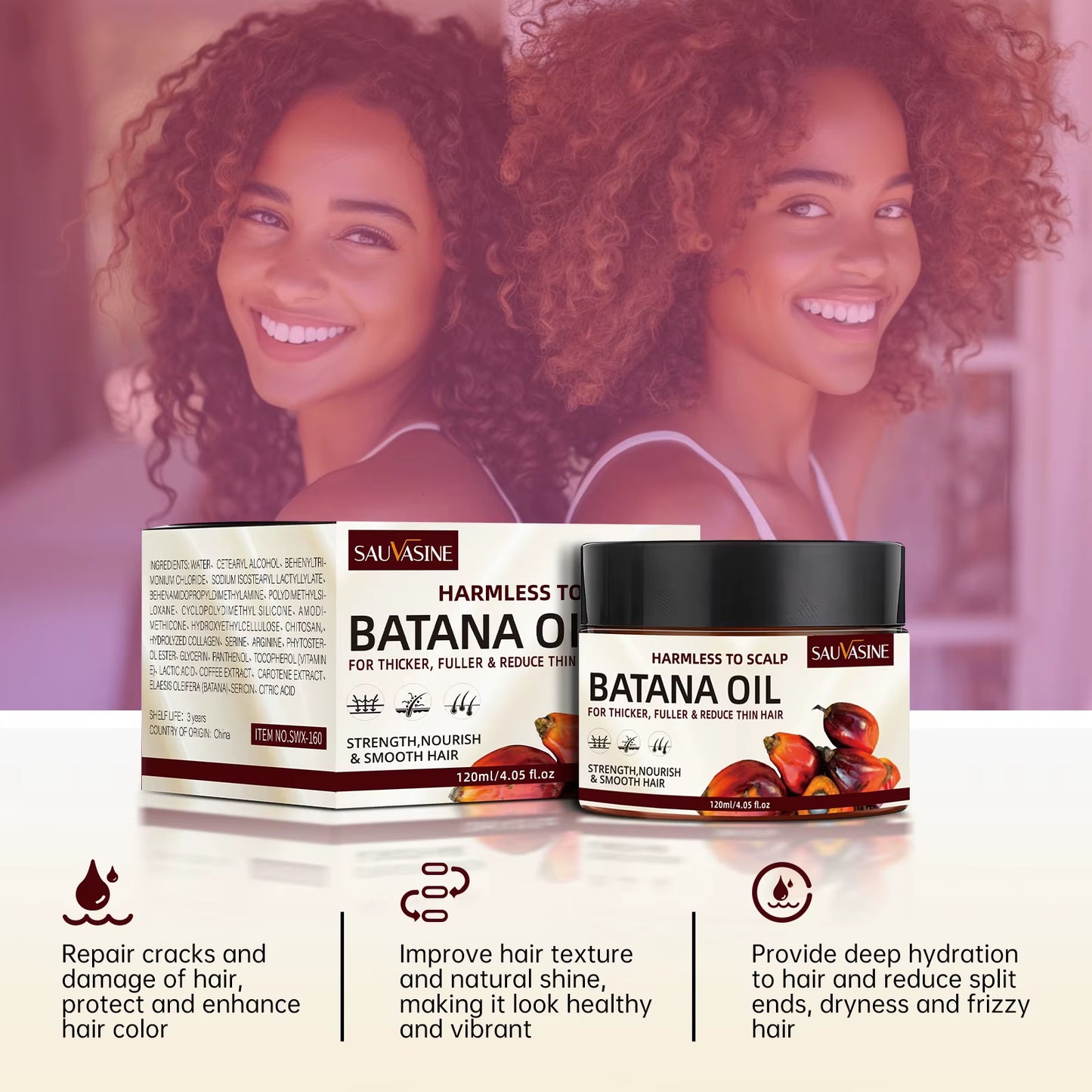 Raw Batana Oil for Hair Growth 100% Pure and Natural Batana Oil for Treating Hair Loss Anti-Breakage Hair Loss Treatment