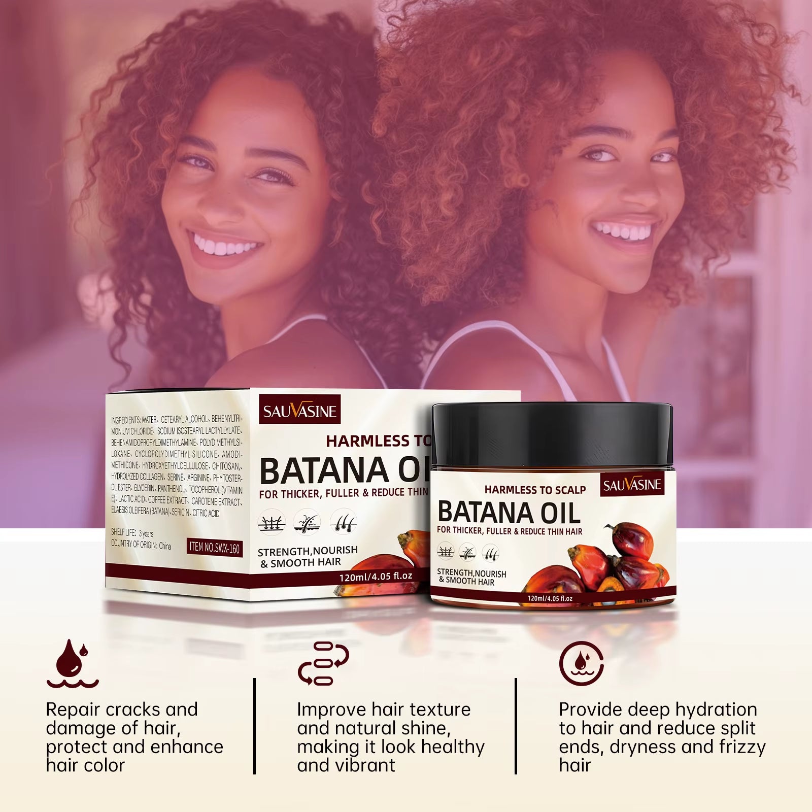 Raw Batana Oil for Hair Growth 100% Pure and Natural Batana Oil for Treating Hair Loss Anti-Breakage Hair Loss Treatment